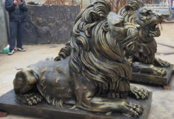 怒江大型趴獅雕塑，仿銅動(dòng)物雕塑，玻璃鋼獅子雕塑制作